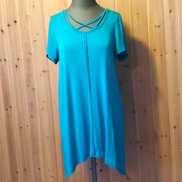 Terre Blue teal tunic flowy top - Picture 2 of 8